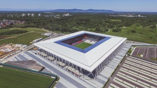 Luftaufnahme des Europa-Park Stadions in Freiburg in Breisgau.